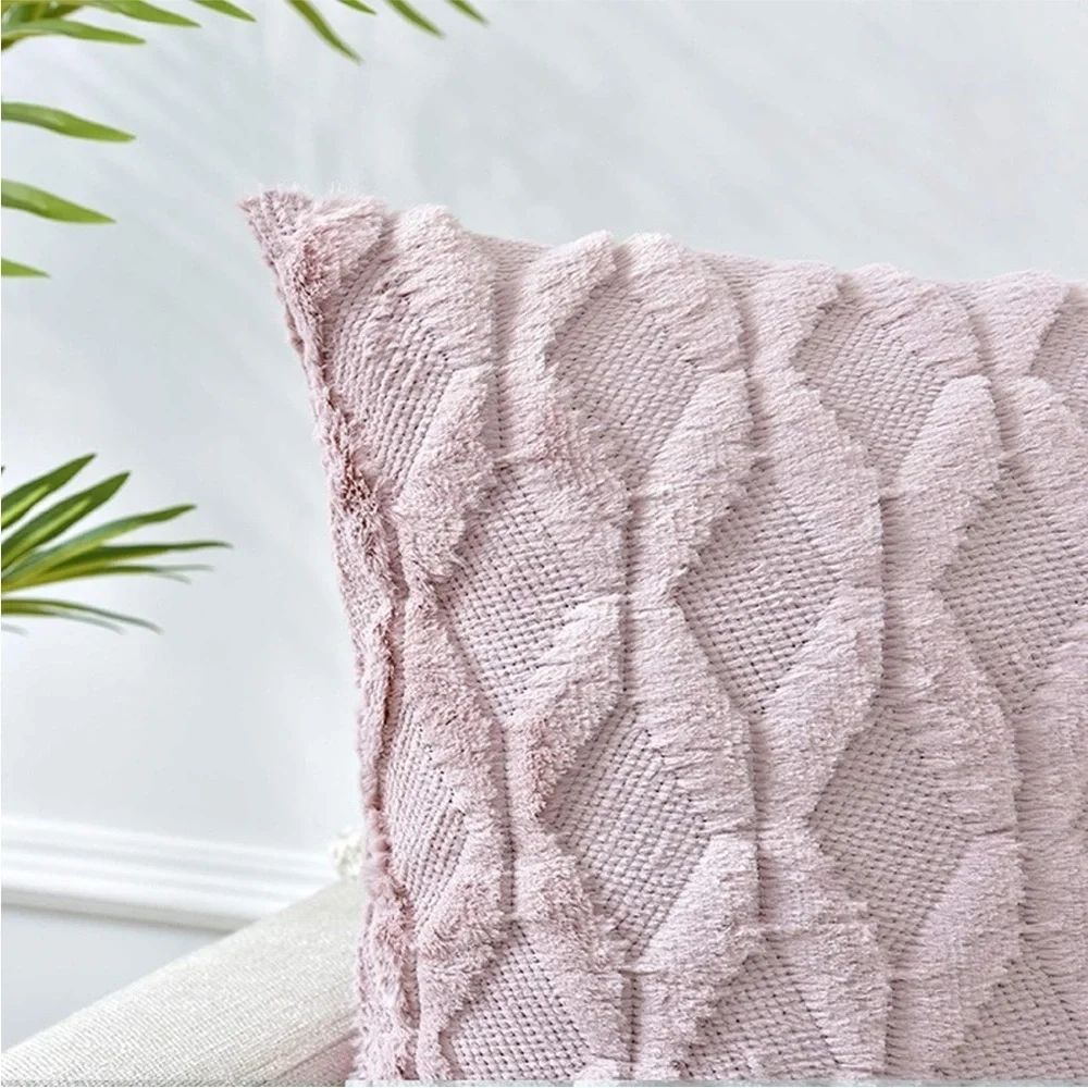 Light Pale Blush Pink Pillow Cover Furry Faux Luxury Soft Warm Pillow Case Set